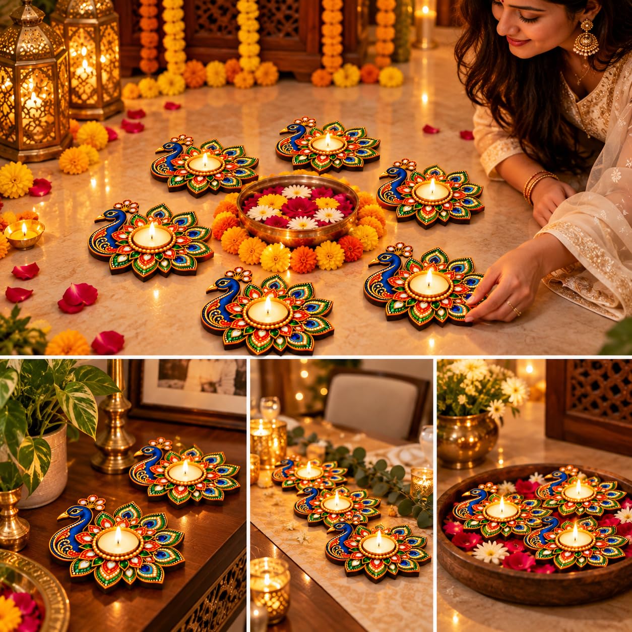 decorative MDF candle holder for home and pooja