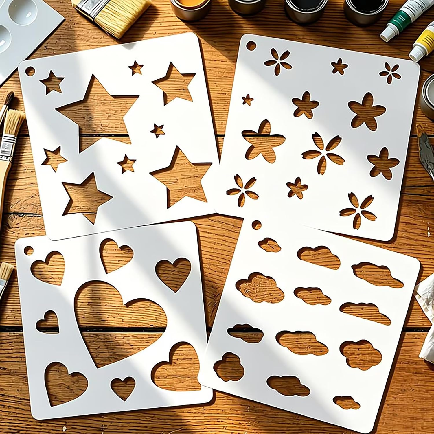 hearts stars moon reusable pet stencil set