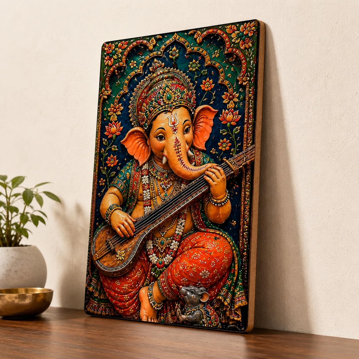 lord ganesha veena wall painting for home
