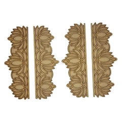 Set of four wooden decorative panels with floral patterns on a white background