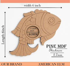 American Elm Pack of 2 Fish Design Wooden T Light Holder 2 Layer Pine MDF Cutout for Diwali Decoration Home Art DIY Painting Projects Table Centerpiece and Handmade Tealight Candle Display Base