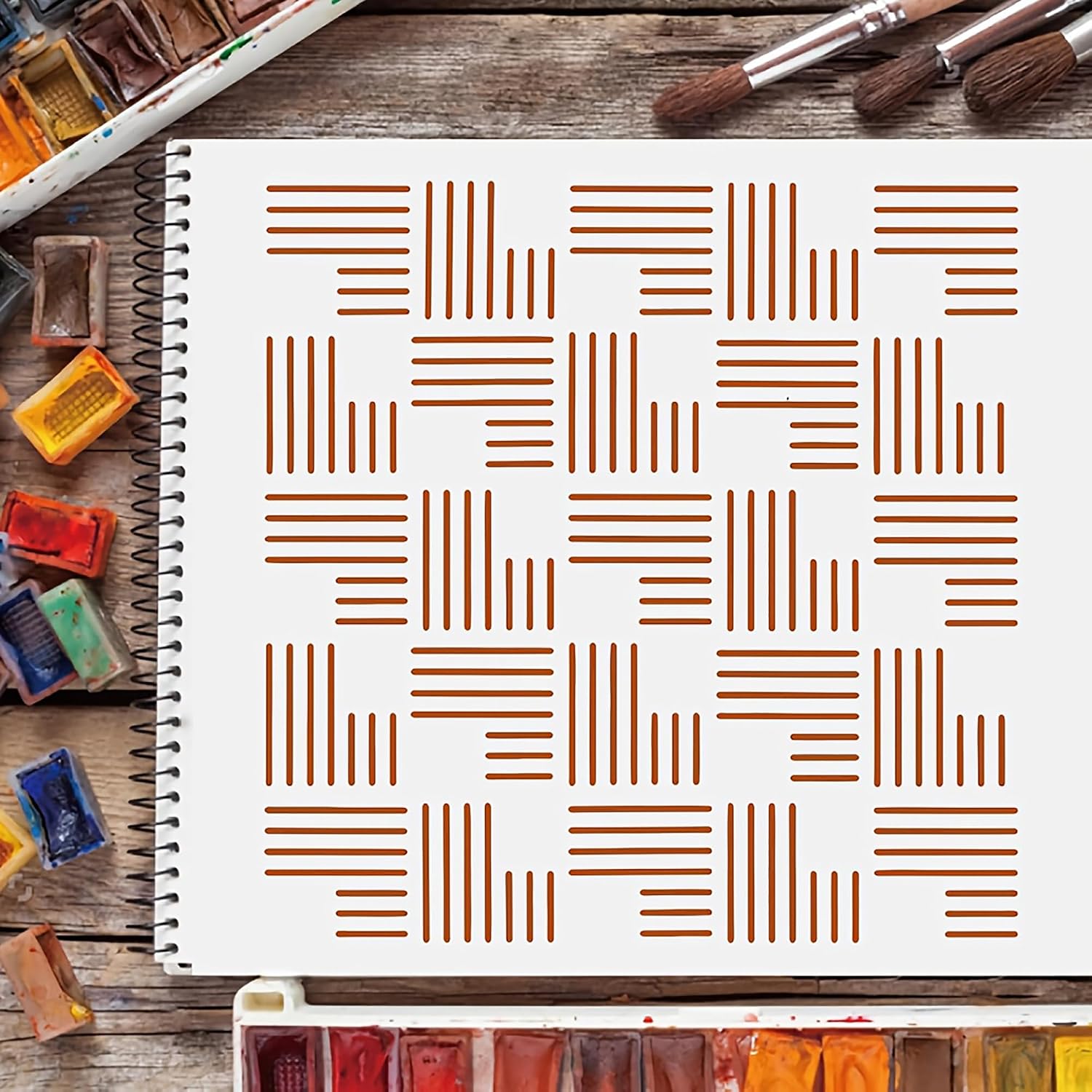 reusable geometric stencil for texture paste and mixed media