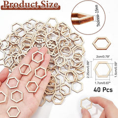 Cliths 40 Pcs Hexagon Wood Linking Rings MDF Craft Frames for DIY Jewelry, Home Decor, Earrings