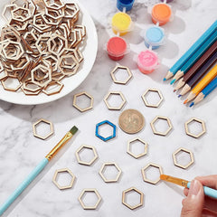 Cliths 40 Pcs Hexagon Wood Linking Rings MDF Craft Frames for DIY Jewelry, Home Decor, Earrings