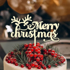 Cliths "Merry Christmas" Cake Topper Wooden Holiday & Birthday Decor Xmas Party Decoration MDF Giftable Keepsake