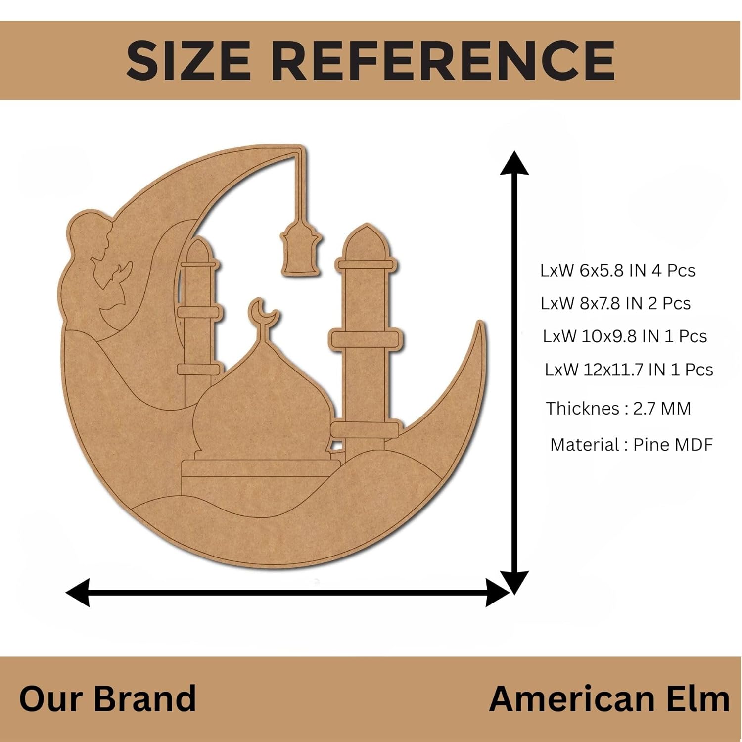 Eid decor wooden moon mosque craft