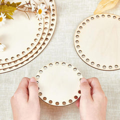 Cliths 5 Piece Wooden Crochet Bag Bottom Set Round Basket Bases with MDF for DIY Crafting