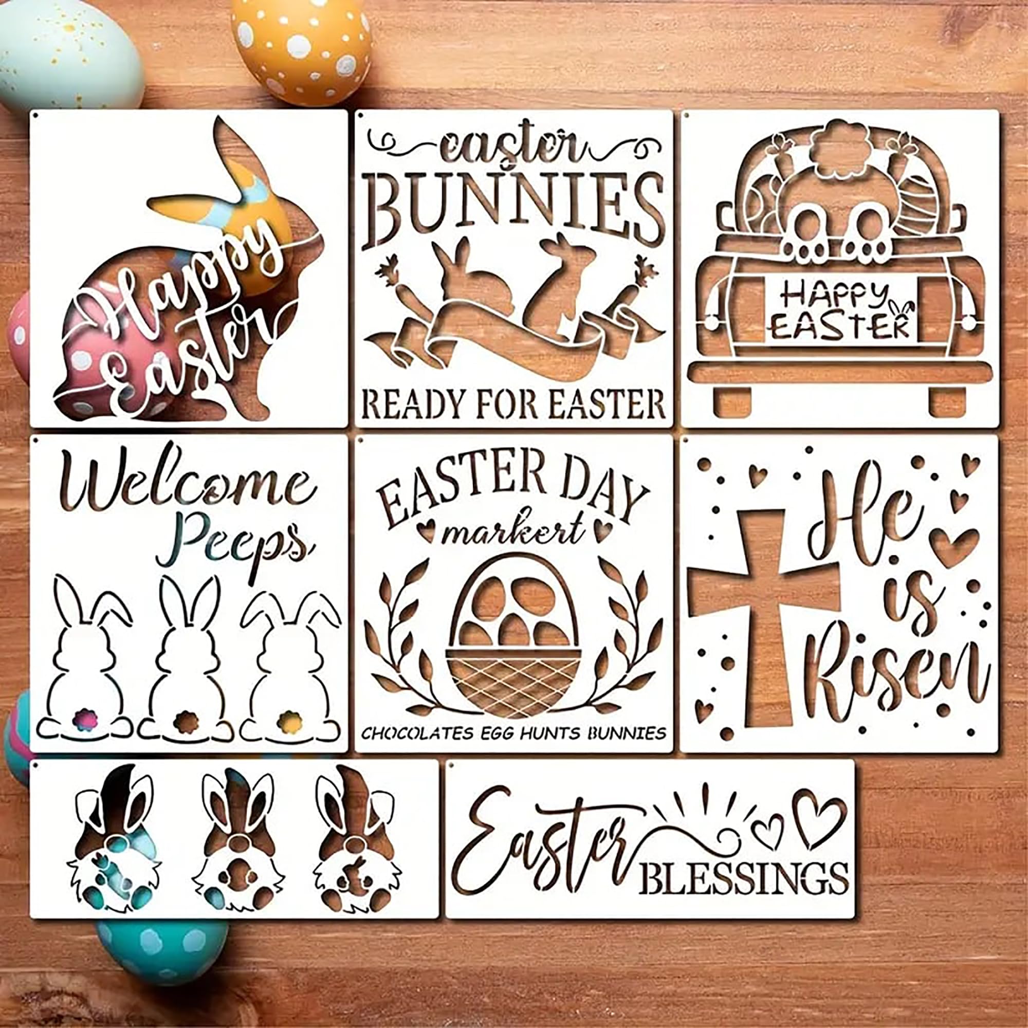easter stencils reusable Easter bunny stencil plastic painting stencils for crafts DIY Easter decor templates Happy Easter sign stencil