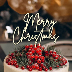 Cliths Rustic "Merry Christmas" Cake Topper Wooden Holiday Decor for Girls' Birthdays, Xmas Parties & Winter Weddings