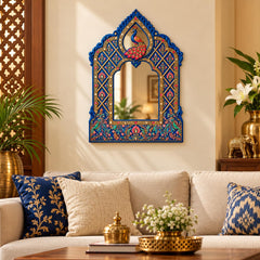 traditional Indian wall hanging mirror with peacock design