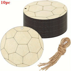 Wooden geometric shapes with jute twine on a white background