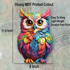 American Elm 8x11.6 Inch Owl Wall Hanging for Home Decor, Evil Eye Protection MDF Cutout, Living Room & Dining Room Wall Art