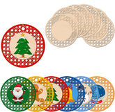 Set of Christmas-themed coasters with decorative patterns on a white background