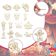 Cliths Pack of 28 Circus Wooden Cutouts Joker Elephant & Mask Shapes Craft Ornaments for Painting