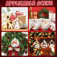 Collage of Christmas-themed decorations including ornaments, wreaths, and gift boxes.