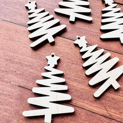 Cliths Wood Christmas Tree Earrings Cutouts MDF Squiggle Star Design DIY Holiday Jewelry Making Craft Kit Gift Set