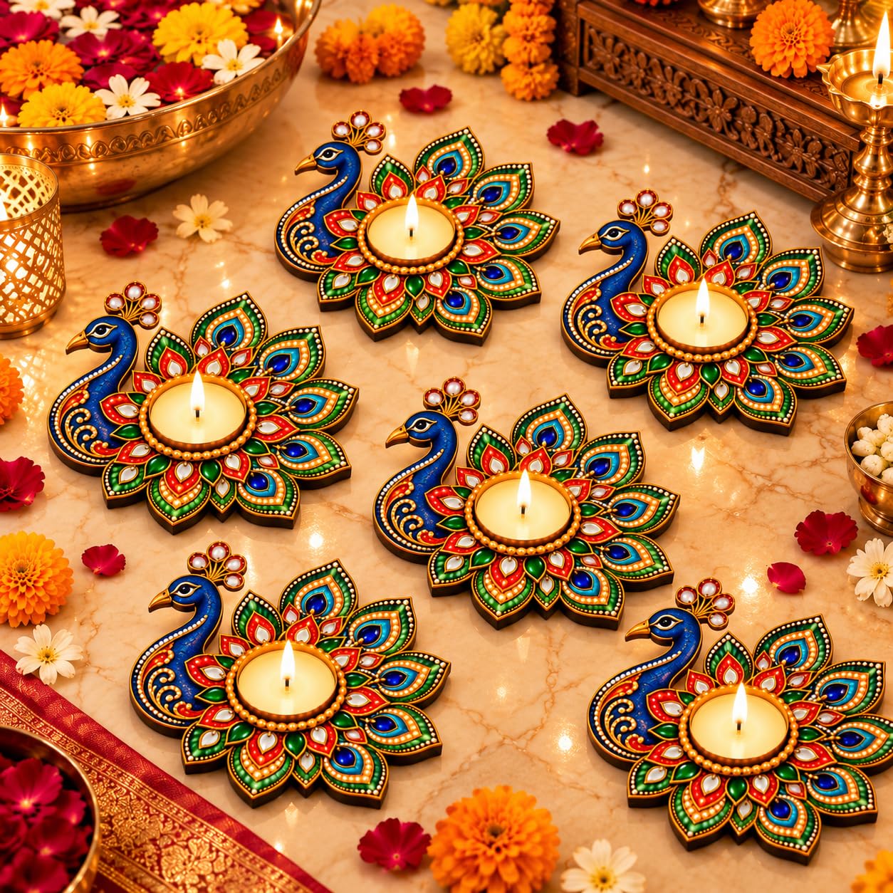Diwali peacock diya holder for home decoration