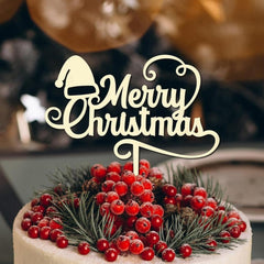 Cliths "Merry Christmas" Cake Topper Wooden Personalized Holiday Decor for Weddings, Birthdays & Xmas Parties
