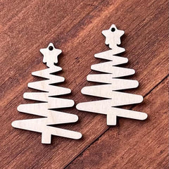 Cliths Wood Christmas Tree Earrings Cutouts MDF Squiggle Star Design DIY Holiday Jewelry Making Craft Kit Gift Set
