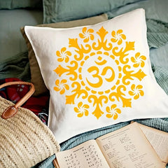 Cliths Om Mandala Stencil for Painting on Wall Fabric Wood Paper Reusable Indian Spiritual Aum Symbol Template for Home Decor Art and Craft DIY Stenciling
