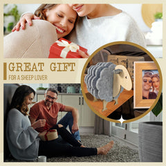 American Elm Set of 6 Grey Felt Coasters with Wool Sheep Stand Mixed Sizes All Cups Heat-Resistant Drink Pads