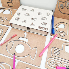 Wooden transport tracing set for early learning activities