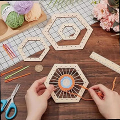 Cliths 4 Pcs Hexagon Crochet Blocking Board Wooden Loom Kit for Easy Yarn Weaving Projects DIY Crochet Frame for Knitting Art Craft Tools