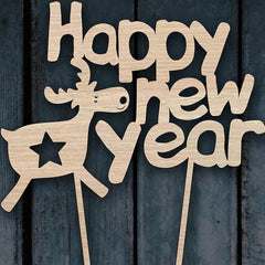 Cliths Pack of 2 Wooden Happy New Year Cake Toppers MDF New Year Decor for Cakes, Parties, Gifts