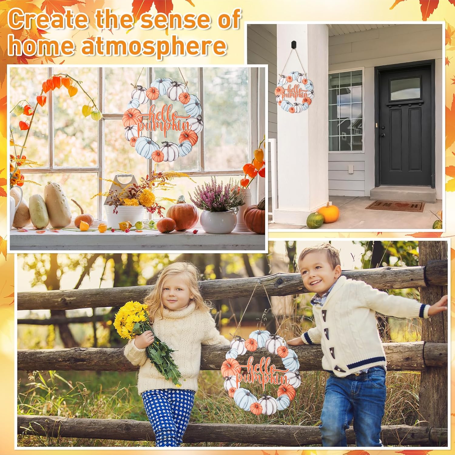 Collage of home decor items with children and a wreath, promoting a home atmosphere.