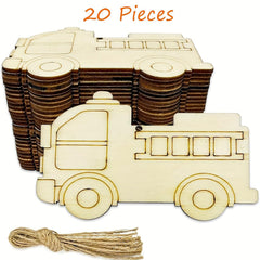 Wooden toy truck set with '20 Pieces' text on a white background