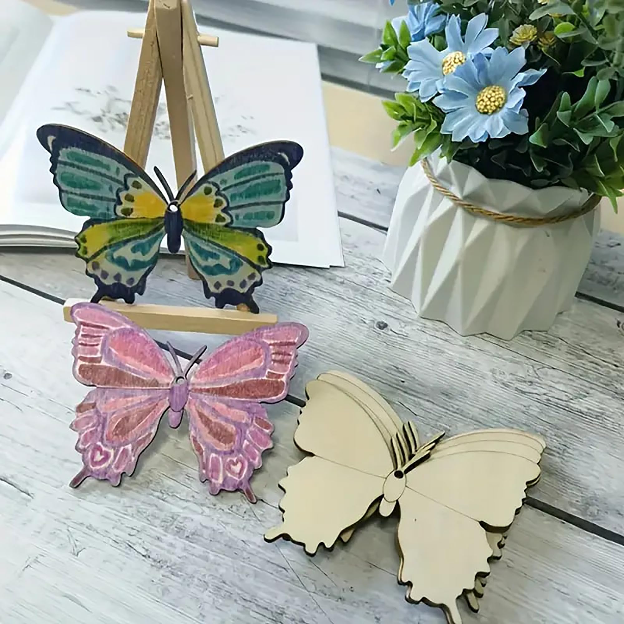 Crafting supplies natural timber butterfly decor pieces