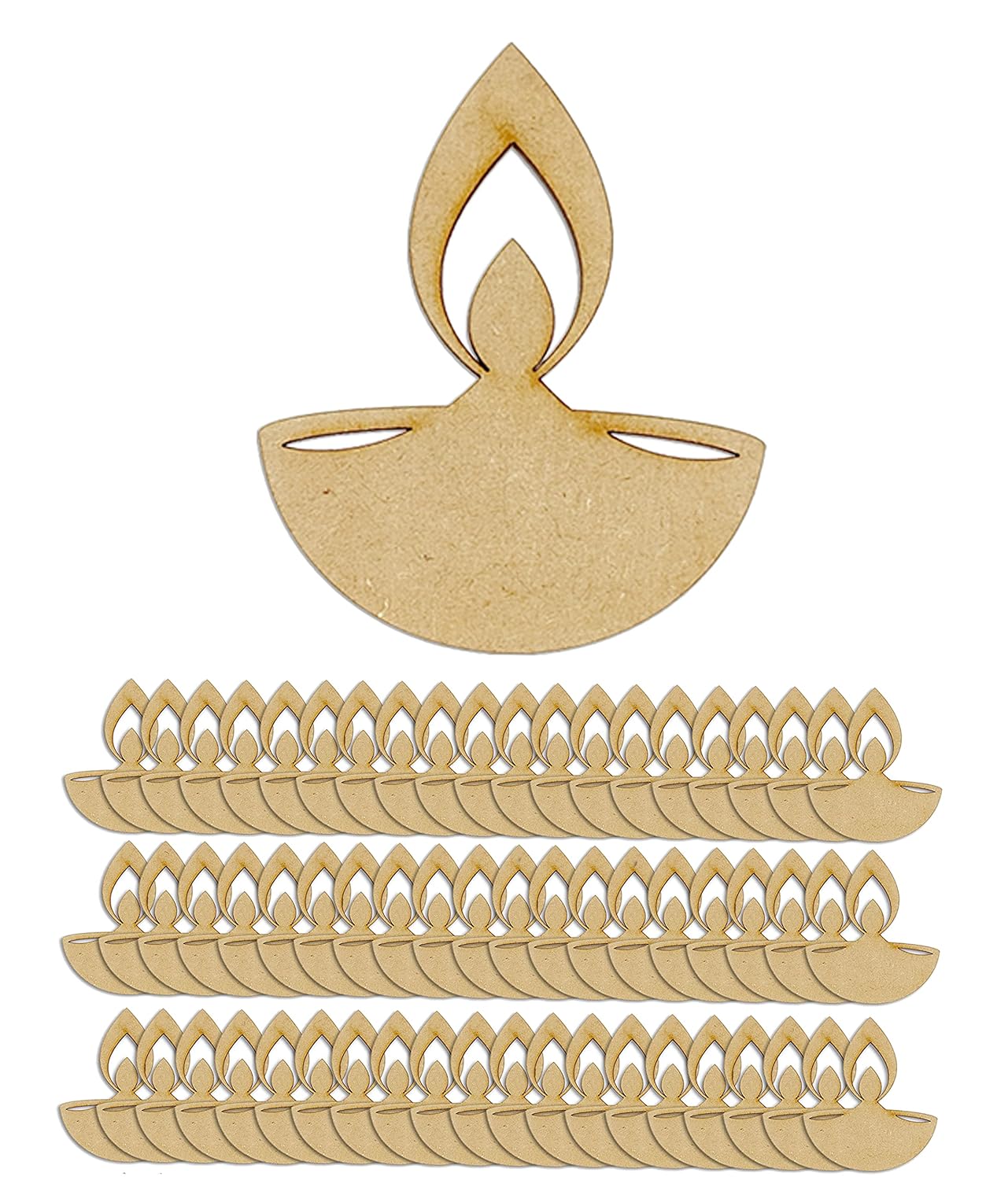 Set of wooden Diwali lamps on a white background