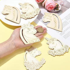 Cliths Pack of 20 Wooden Unicorn Head Cutouts Magical Craft Shapes DIY Graffiti Flower & Heart Decor Painting Blanks