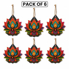 Lotus Shape MDF Wooden Craft Base for DIY Art & Craft, Printed Lotus Cutout for Painting, Diwali DIY Projects, 3.5 x 3.4 Inch, Pack of 6, Cliths