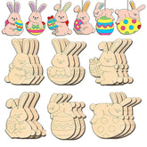 Cliths 24 Pcs Easter Bunny Egg Wooden Cutouts DIY Paintable Hanging Twine for Easter Tree & Home Decor