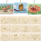 Set of wooden stamps with cartoon animal designs on a white background