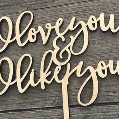 Cliths Wooden "I Love You & I Like You" Cake Topper MDF Rustic Wedding & Valentine's Decor Romantic Couples Gift