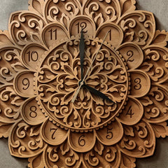 Cliths Multilayer Mandala Wall Clock Laser Cut Wooden Decorative Clock for Living Room & Bedroom Stylish Home Decor & Gift