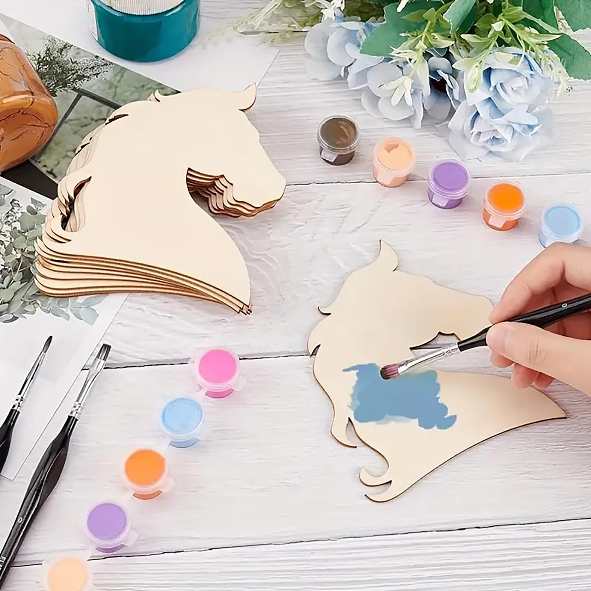 paintable wooden pony head blanks for creative decoration