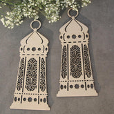 Cliths Pack of 2 Ramadan Mubarak Wooden Lanterns Islamic Wall Hanging Decor Eid Mubarak LED Light Holder