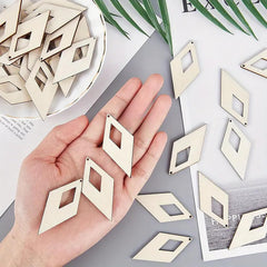 American Elm 52 Pack Rhombus Wooden Pendants Natural MDF Shapes for Jewelry Making, Earrings, Ornaments DIY Craft Blanks
