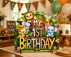 safari birthday table topper for baby boy
