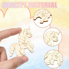 Cliths Pack of 28 Wooden Cutouts Unicorn, Heart & Dinosaur Shapes MDF Craft Blanks for DIY Painting