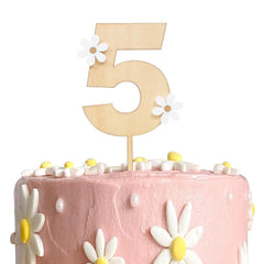 American Elm Wooden Daisy "5" Cake Topper MDF Birthday Decor for 5th Birthday Party, Boho Theme