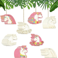 Cliths Pack of 20 Wooden Unicorn Head Cutouts Magical Craft Shapes DIY Graffiti Flower & Heart Decor Painting Blanks