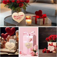Collage of Valentine's Day-themed items including flowers, candles, and decorative hearts.