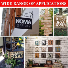 Collage of various wooden signs with text and graphics, including a sign for Noma Gallery.