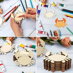American Elm 10 Pcs Wooden Crab Cutouts for DIY Crafts MDF Wood Shapes Retro Style Home Decor for Birthday, Party, Beach Theme, Nautical Wedding, Painting & Art Projects