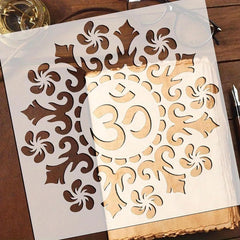 Cliths Om Mandala Stencil for Painting on Wall Fabric Wood Paper Reusable Indian Spiritual Aum Symbol Template for Home Decor Art and Craft DIY Stenciling
