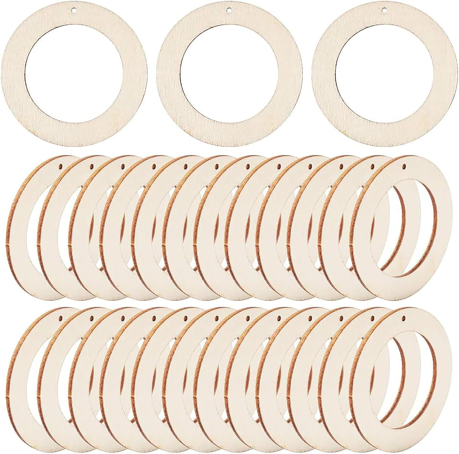 Set of wooden embroidery hoops arranged in a pattern
